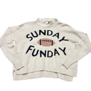 Moon + Madison NWT Sunday Funday Football Cream Tan Graphic Sweater Womens Sz L